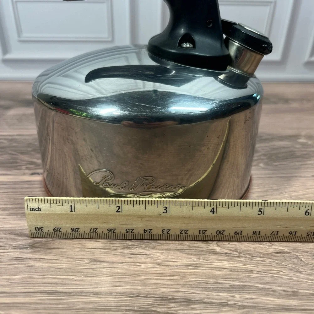 Revere Ware Paul Revere Tea Kettle Silver Copper Bottom Whistling‎ CU05 B